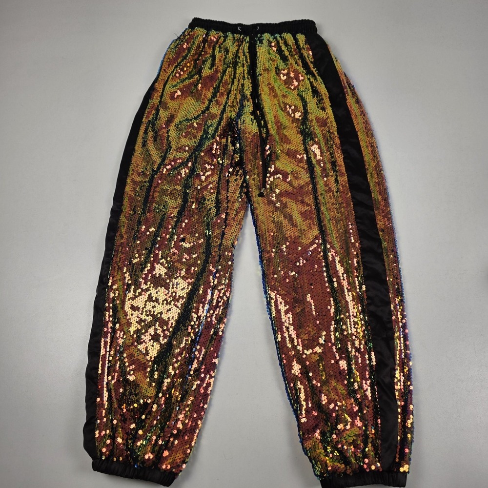 Club Exx Pants Womens Small Multicolor Sequin Jogger Elastic Waist Lined Rave